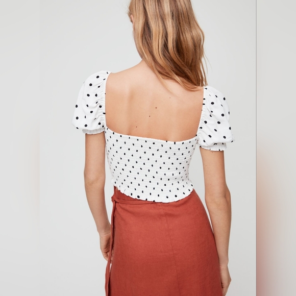 🌞Artizia Wilfred Smocked Polkadot Blouse Square nmNeckline Black White  XS - Picture 4 of 10